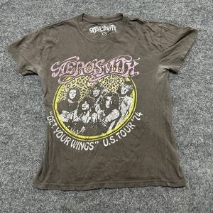 Aerosmith Graphic T-Shirt Womens Size XS Gray Get Your Wings 1974 Tour Band Tee